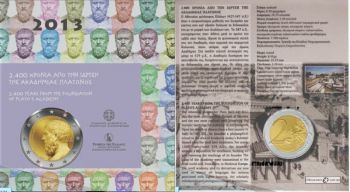 Greece 2 euro 2013: The 2400th Anniversary of the founding of Plato’s Academy (coin card)