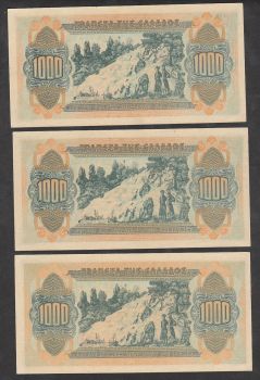 Greece 3 X 1000 drachmas 1941 consecutive number ( Great Alexander )