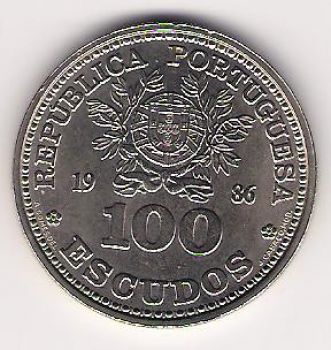 100 ESCUDOS - KM# 637 - WORLD CUP SOCCER MEXICO 1986 - UNC - COPPER-NICKEL