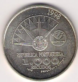 1000 ESCUDOS - KM# 707 - INTERNATIONAL YEAR OF THE OCEANS EXPO - 1998 - UNC - SILVER