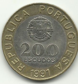 200 ESCUDOS - KM# 655 - GARCIA DE ORTA - 1991 - UNC - BIMETALIC