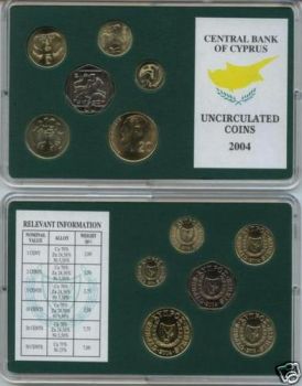 CYPRUS 2004 COMPLETE COIN SET IN OFFICIAL BANK'S CASE