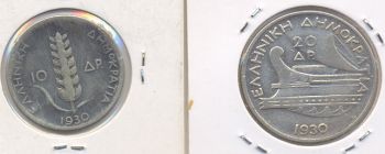 20 ΔΡΑΧΜΕΣ 1930 ΚΑΙ 10 ΔΡΑΧΜΕΣ 1930 (20 DRACHMAS 1930 AND 10 DRACHMAS 1930)