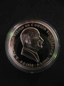 GREECE SILVER PROOF MEDAL 1993 '' KARAMANLIS - SCHUMAN ''
