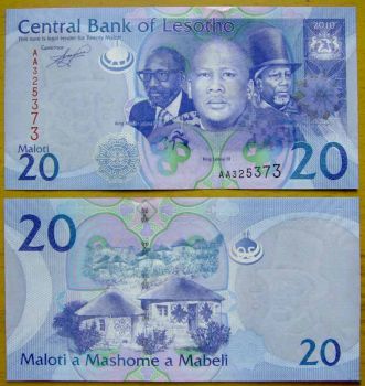 LESOTHO 20 MALOTI 2010 P 22 AA PREFIX UNC