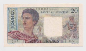 NEW CALEDONIA NOUMEA 20 Francs  1954 P50b AUNC