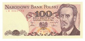 POLAND 100 ZLOTYCH 1986 UNC