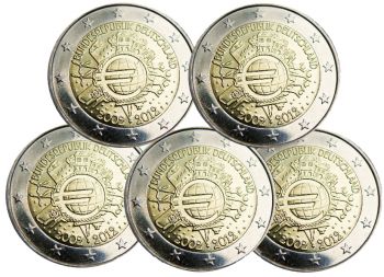 Germany – 2 Euro, 10 Years of EURO cash currency, 2012 (5 mints A,D,F,G,J)