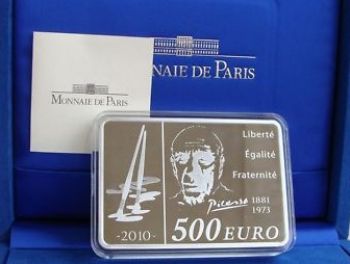 FRANCE. 500 Euro 1 kg Silver Proof 2010 Pablo Picasso - RARE !