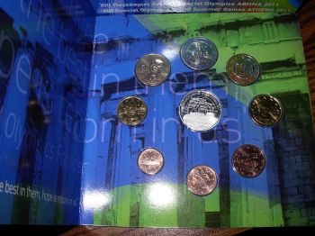 Greece Greek BU SET  Tryptich. Official set Year 2011  with 10 euro silver proof coin  Akropolis .
