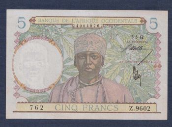 FRENCH WEST AFRICA 5 Francs 6-5-1942 P25 AUNC