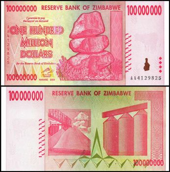 Zimbabwe 100 Million Dollars, 2008, P-80, UNC