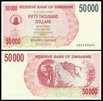 Zimbabwe 50000 dollars bearer UNC