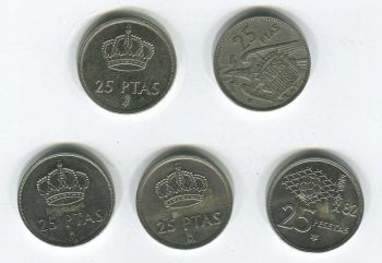 SPAIN 5 νομίσματα των 25 pesetas
