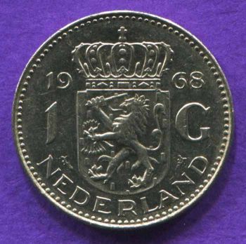 NETHERLANDS 1 GULDEN 1968 AUNC