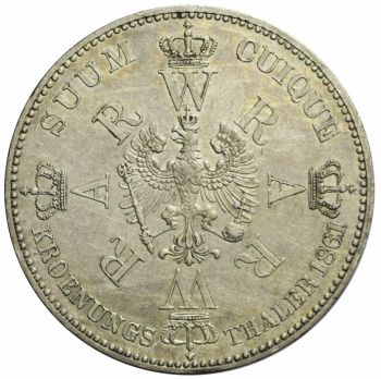 PRUSSIA 1 THALER 1861 Wilhelm I Augusta Coronation Silver