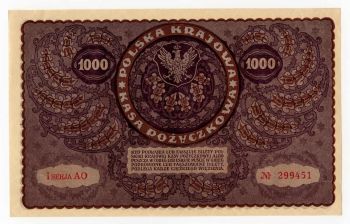 POLAND 1000 Mark 1919 Serie AO, AU-UNC