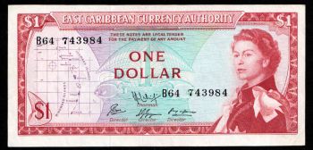 EAST CARIBBEAN 1 Dollar 1965 QEII P13k AUNC