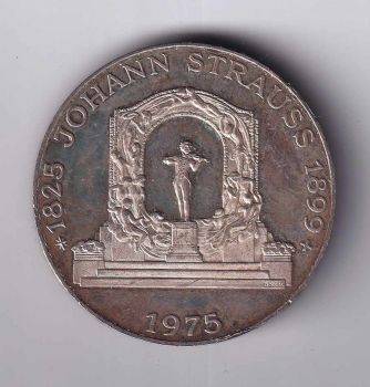 1975 AUSTRIA Johann Strauss  Proof Silver 100 Shilling Coin