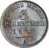 1867 A, PRUSSIA BRANDEMBURG 3 PFENNIG WILHELM I