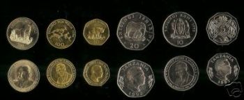 Tanzania Set 6 Coins 5,10,20,50,100,200 Shilingi Unc.