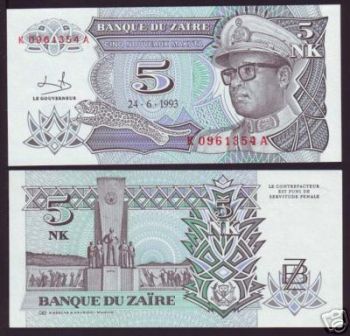 Zaire 5 Nouveaux Makuta 1993 P-48 UNC