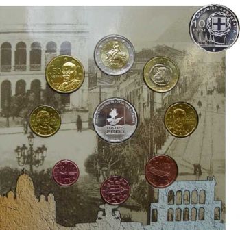 Greece Coin Set Patras 2006 Bu with 10 Euro Silver Proof Commemorative