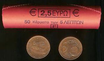 GREECE 5 CENTS 2002 BU  (1 ROLL 50 COINS)