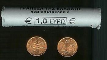 GREECE 2 CENTS 2002 BU  (1 ROLL 50 COINS)