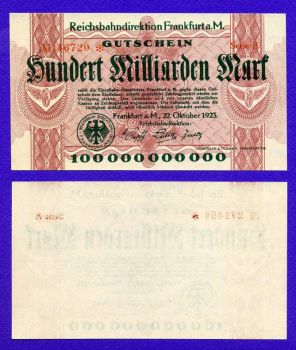 Germany 100 billion (Trillion) mark 22.oct 1923 Frankfurt