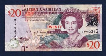 EAST CARIBBEAN STATES 20 Dollars ND UNC