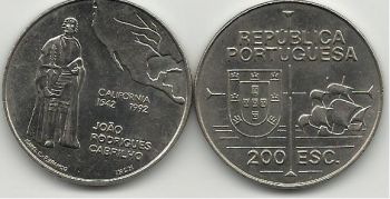 200 ESCUDOS - KM# 661 - JOAO RODRIGUES CABRILHO - ND(1992) - UNC - COPPER-NICKEL