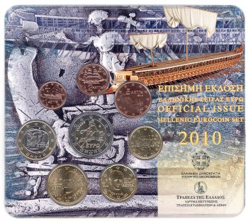 Greece - Euro coins Official BU Set 2010 Athenian trireme (with 2 Euro Europa)