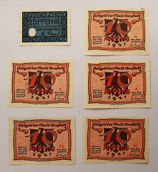 GERMANY SET 6 NOTGELD STADT ARNSTADT 1921