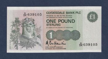 SCOTLAND 1 POUND 1985 CLYDESDALE BANK UNC
