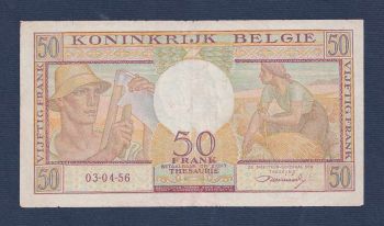 BELGIUM 50 FRANCS 1956 USED