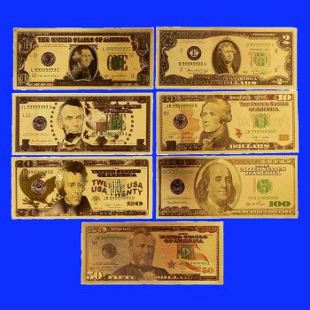 Set 7 Golden & Colorized USA Dollars (1-2-5-10-20-50-100$)!!