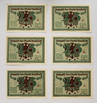 GERMANY SET 6 x 25 PFENNIG STADT ARNSTADT NOTGELD