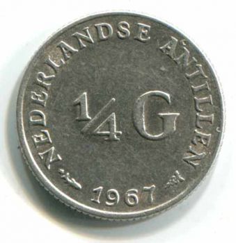 NETHERLANDS ANTILLES 14 GULDEN 1967 SILVER