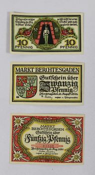 GERMANY SET 3 NOTGELD MARKT BERCHTESGADEN 1920