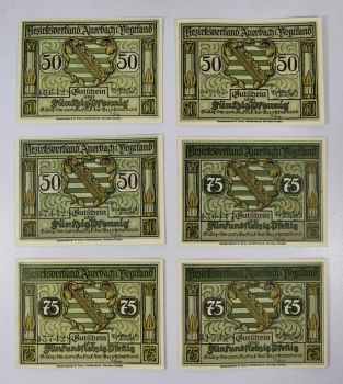 GERMANY SET 6 NOTGELD 3X50 & 3X75 PFENNIG 1921