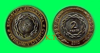 ARGENTINA 2 pesos 2010 unc