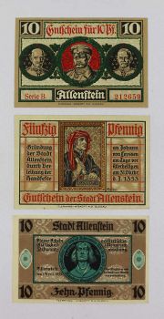 GERMANY SET 3 NOTGELD ALLENSTEIN