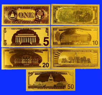 Set 7 Golden & Colorized USA Dollars (1-2-5-10-20-50-100$)!!
