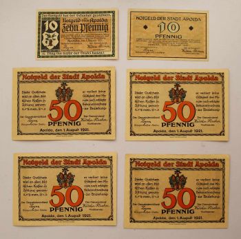 GERMANY SET 6 NOTGELD STADT APOLDA