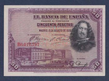 Spain 50 pesetas 1928 AU-UNC