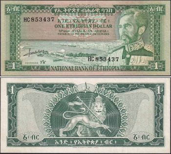 ETHIOPIA 1 DOLLAR 1966 P-25 SELASIE UNC