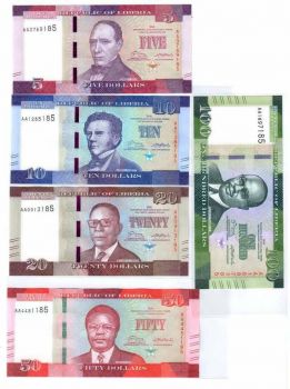 Liberia 5 + 10 + 20 + 50 + 100 Dollars 2016 Set of 5 Banknotes UNC