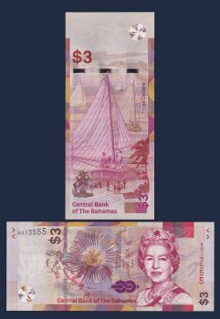 BAHAMAS 3 Dollars 2019 {Queen Elizabeth II} P78 UNC