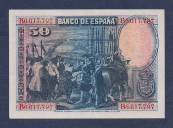 Spain 50 pesetas 1928 AU-UNC